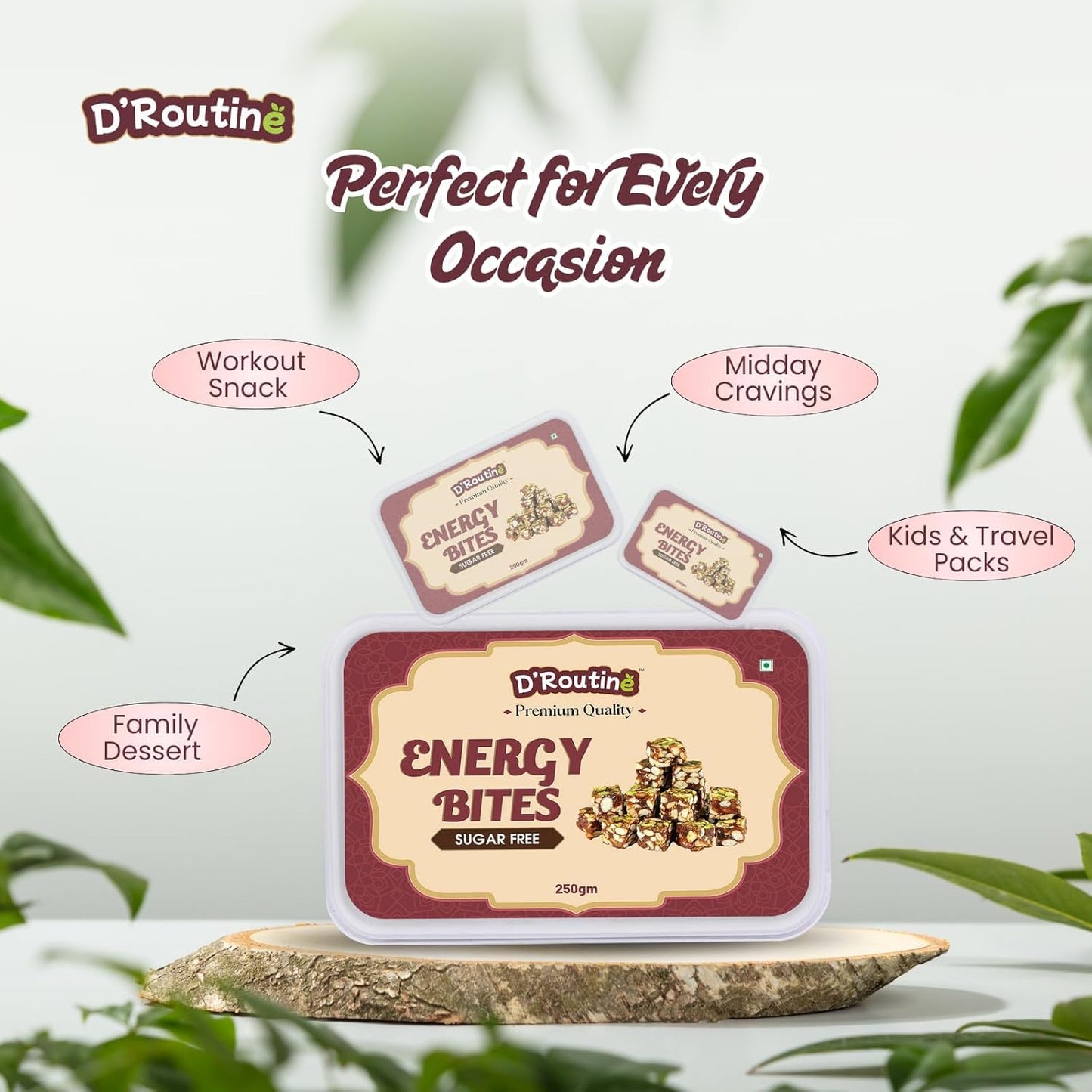 D'Routine Date Bites & Sugar-Free Dates Bites 250Gm Premium Dry Fruit Energy Barfi | Made with Dates, Almonds, Cashews, Pistachios, Pure Ghee & Honey100% Natural Gluten-Free Healthy Snack & Sweet