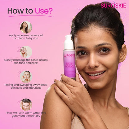 Suroskie Rose Instant Enzyme Face Scrub 50Ml | India’S First Enzyme Scrub For Glowing Skin, Cleans Pores & Dark Spots | Clear White & Black Head | Rose, Aha+ Bha & Cellulose Extract| For Men & Women