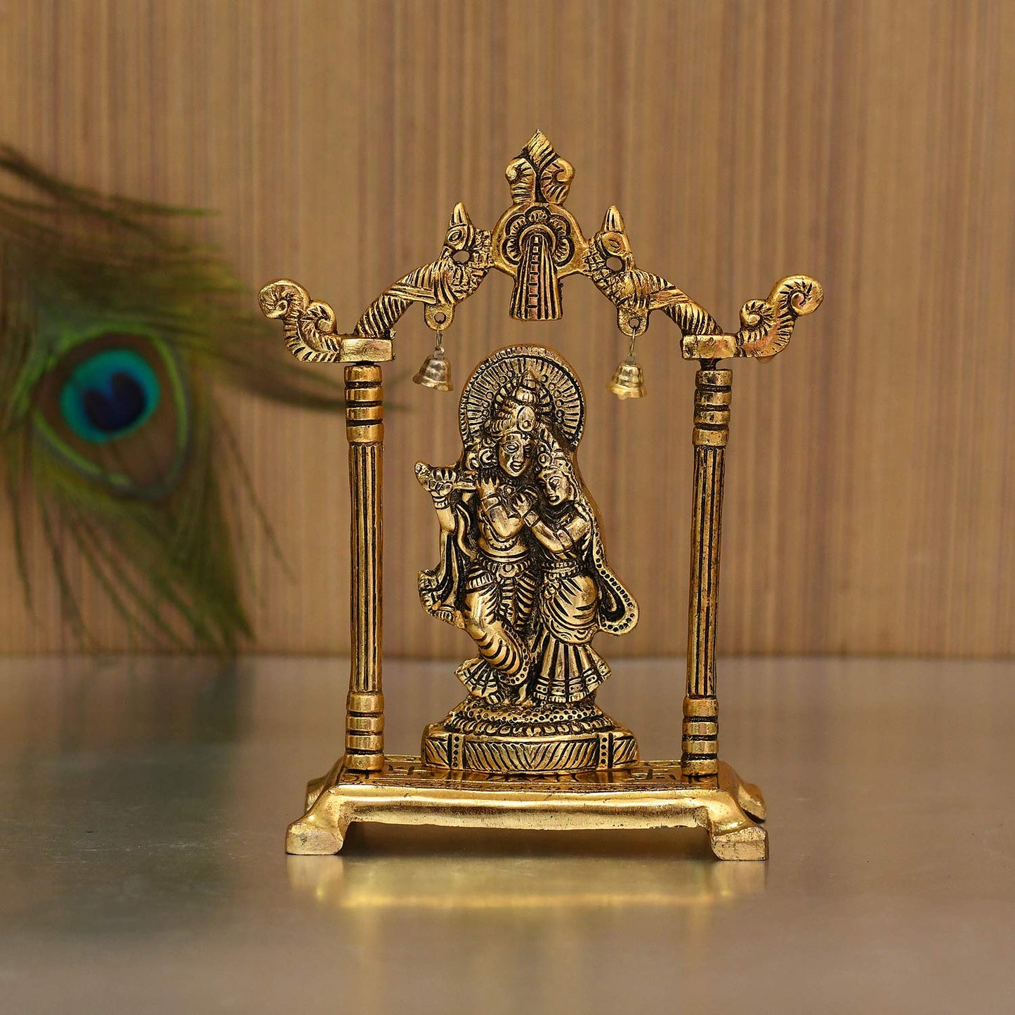 Collectible India Metal Gold Plated Radha Krishna Idol Sculpture Statue Figurine Decorative Showpiece for Janmashtami Home Decoration Temple and Gift (Size 7 x 5 Inches) (1 Pieces)