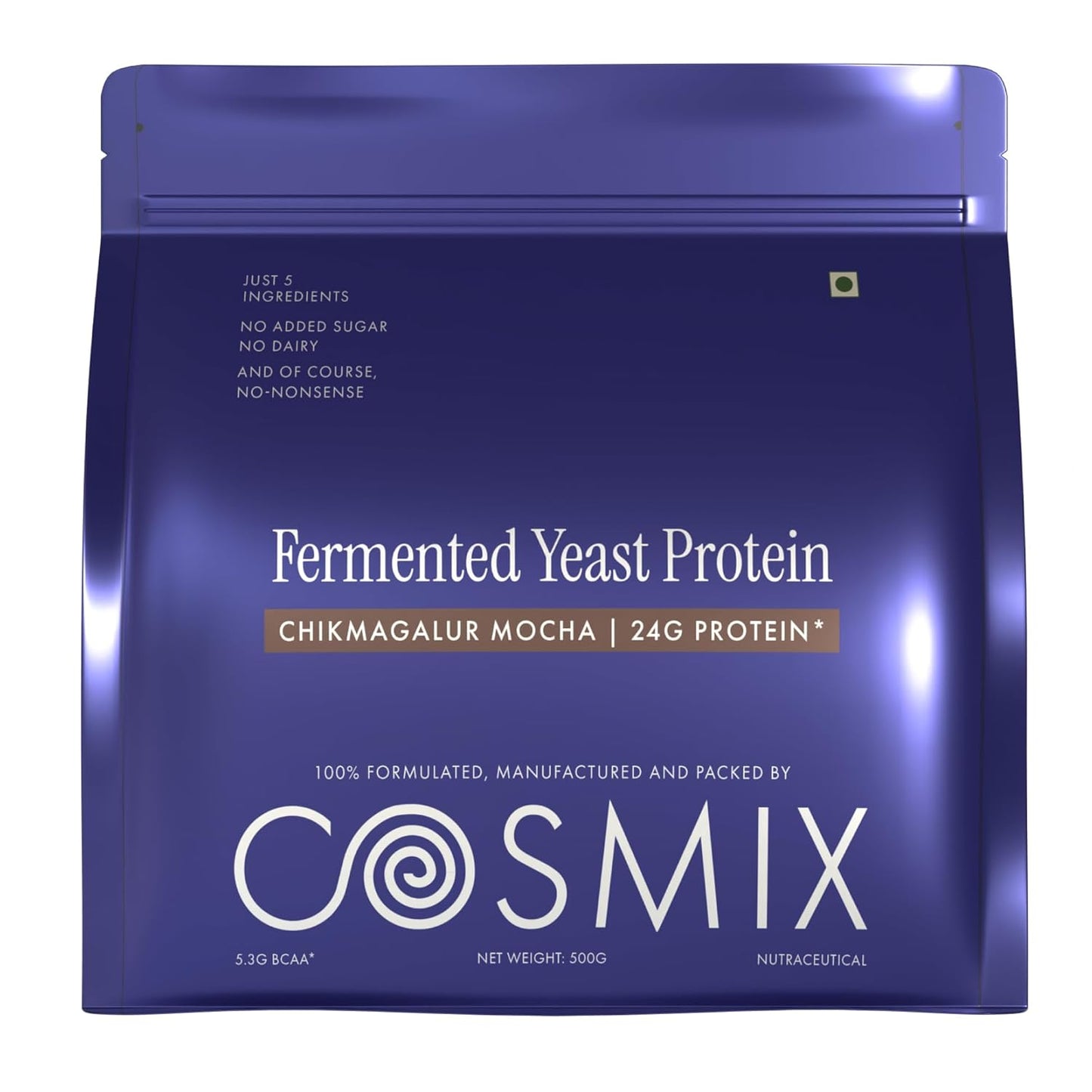 Cosmix Fermented Yeast Protein Powder | 24g Protein | Pure Single-Source Plant Protein | Made In-House | Smooth, Crazy tasty & Gut-Friendly | Chikmagalur Mocha, 500g Pouch