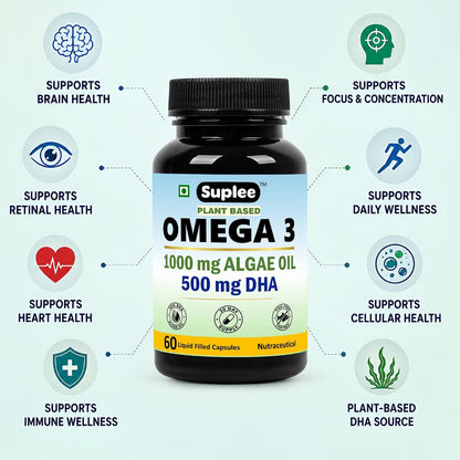 Suplee Plant Based Omega 3 Algae Oil 1000mg with 500mg DHA | 60 Capsules