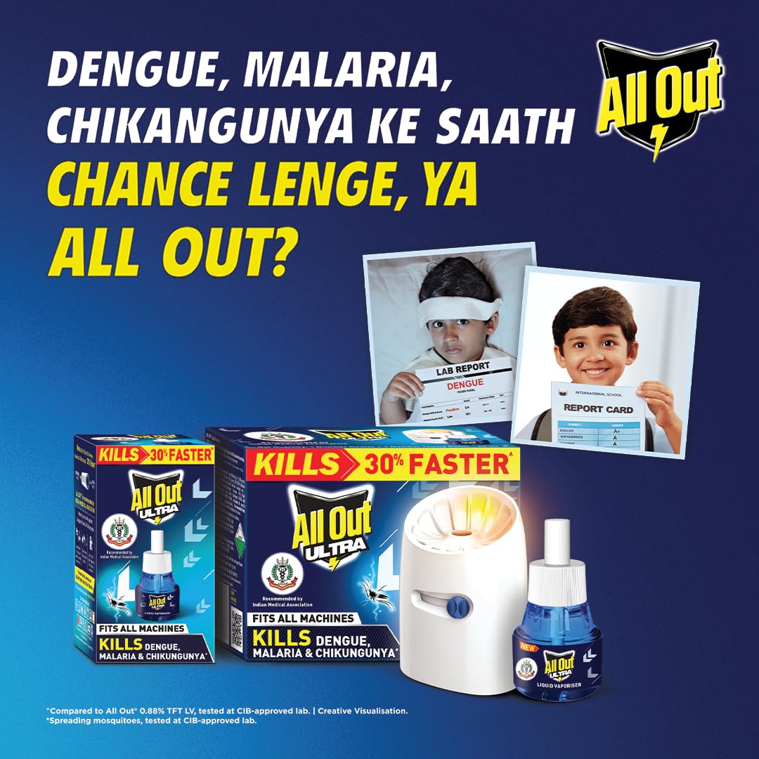 All Out Ultra Floral Liquid Vaporizer, Machine + 2 Refills (45ml each) | Kills Dengue, Malaria & Chikungunya Mosquitoes | India's Only Mosquito Killer Brand Recommended by Indian Medical Association