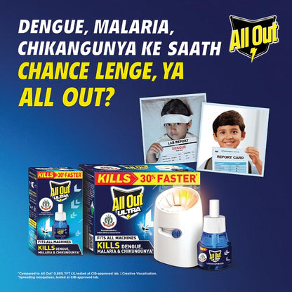 All Out Ultra Floral Liquid Vaporizer, Machine + 2 Refills (45ml each) | Kills Dengue, Malaria & Chikungunya Mosquitoes | India's Only Mosquito Killer Brand Recommended by Indian Medical Association