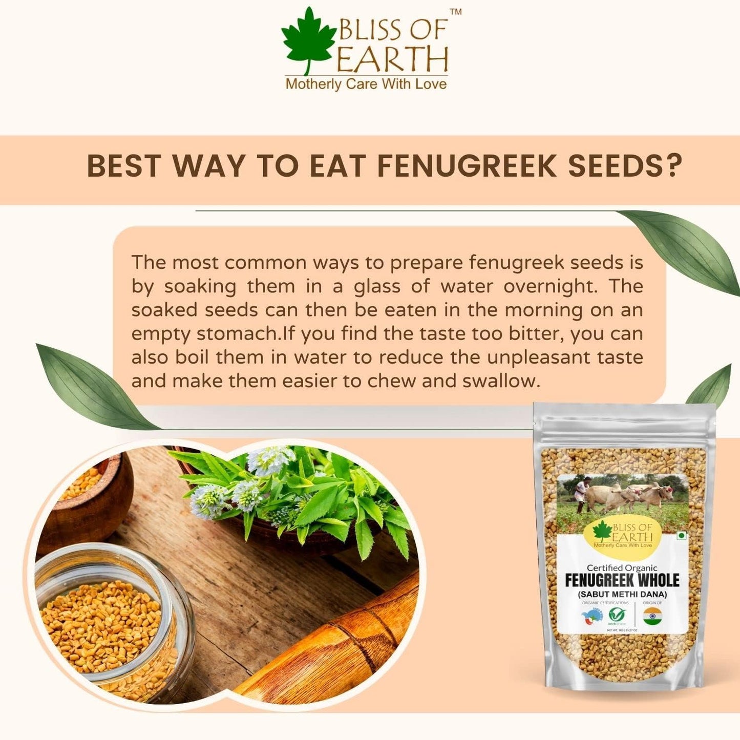 Bliss of Earth Certified Organic 200gm Fenugreek seed (Sabut Methi Dana) spices and masala For | hair grow | Boosting metabolism & Immunity | Weight Loss | Healthy cooking