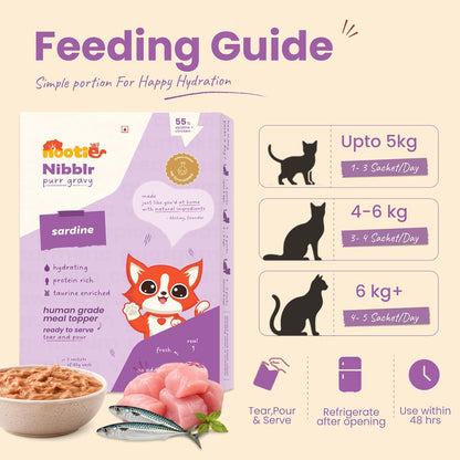 Nootie Nibblr Pur Gravy Sardine - Taurine-Enriched, High-Protein Meal Topper for Cat (170g)