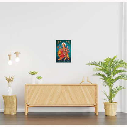 Durga Mata Paintings for Living room, Durga Mata Poster Big Size with Sparkle Coated Lamination - 2173 (Self Adhesive) 18x24 Inch