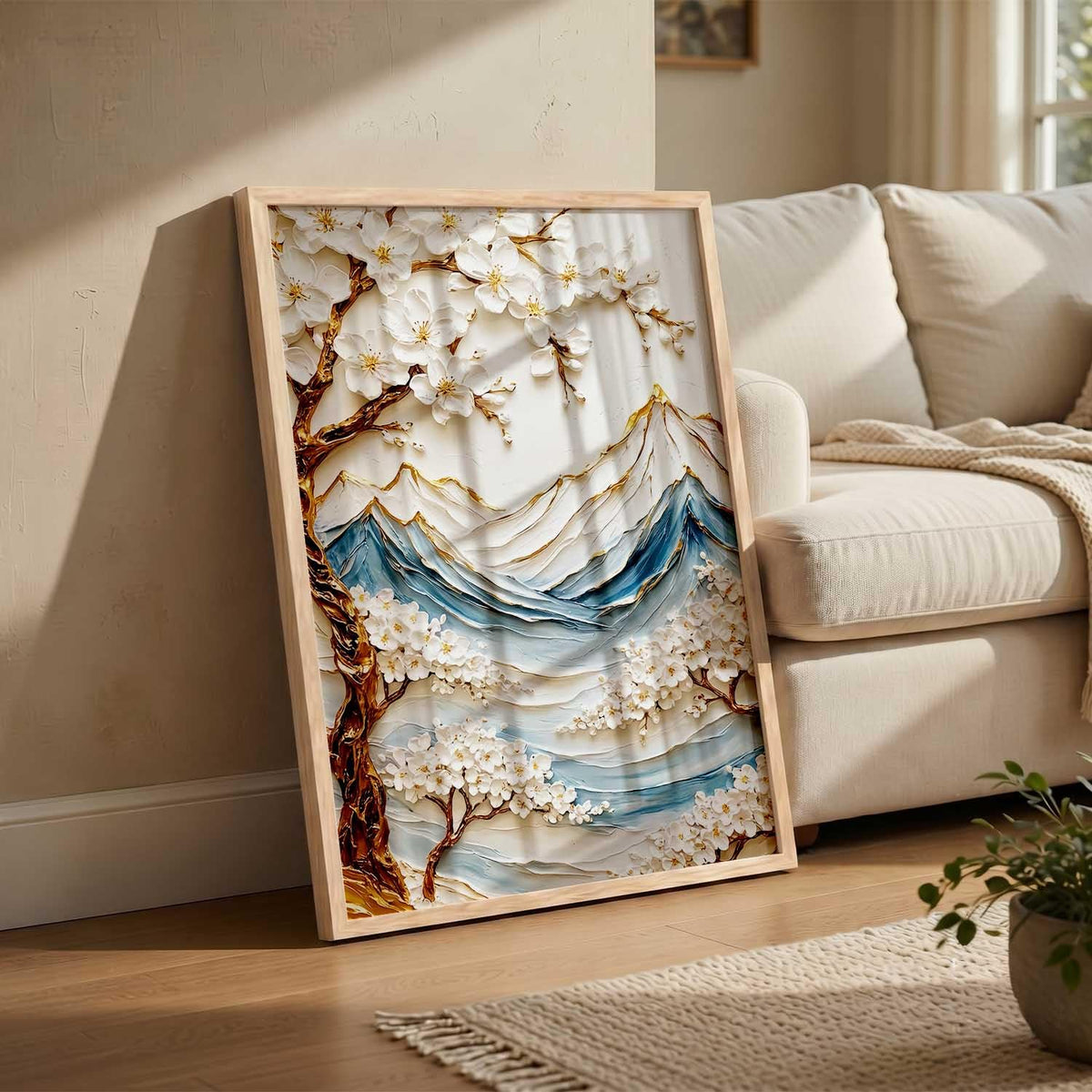 Mountain View Wall Art Home Decoration | Aesthetic Floral Paintings With Frame For Living Room Bed Room Hotel Wall Decor Digital Reprint (13x17 inch)