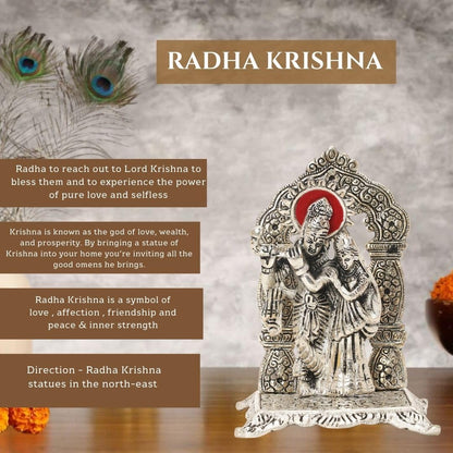 Silver Plated Radha Krishna Idol with Velvet Box for Home/Gift | Spiritual Significance | Symbol of Love and Devotion | Bringing Positive Energy | Ideal Gift Option