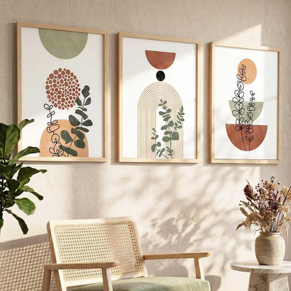 Boho Art Home Decoration Paintings With Frame For Living Room Bed Room Hotel Wall Decor Digital Reprint Set of 3 (13X17 inch)