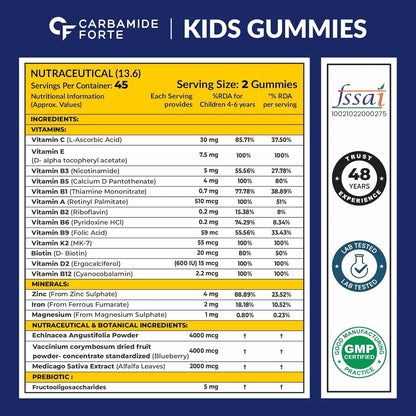 Carbamide Forte Multivitamin For Kids | Multivitamin Gummies For Kids | Multivitamin Gummies For Immunity | Vitamin Gummies For Immunity With No Added Sugar | 90 Gummy Bears