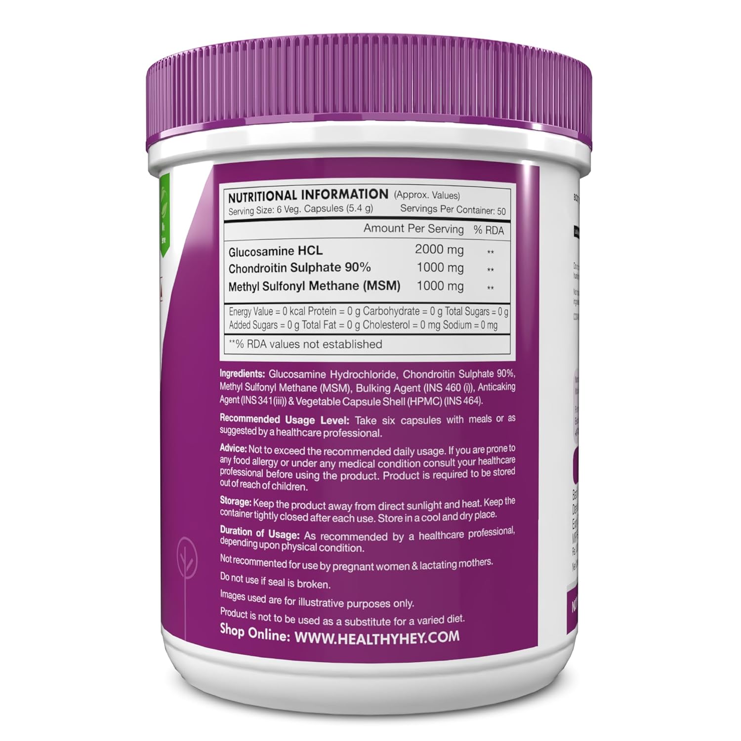 Zephivo HealthyHey Nutrition Double Strength Glucosamine Chondroitin and MSM for Cartilage; Joint and Bone 300 Capsules
