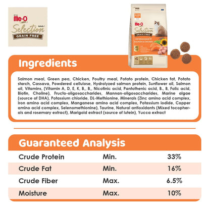 Me-O Gold Selection Grain Free Salmon & Chicken | Dry Cat Food | Grain Free Recipe | 0.4 kg
