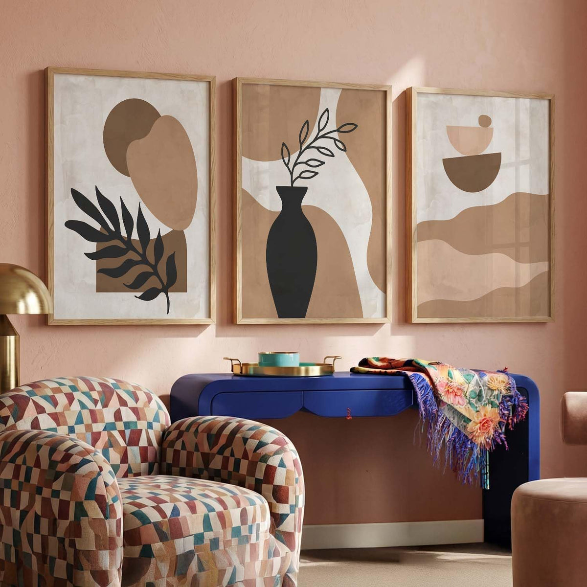 Boho Painting Wall Art Home Decoration Paintings With Frame For Living Room Bed Room Hotel Wall Decor Digital Reprint Set of 3 (13x17 inch)