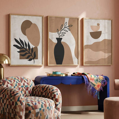 Boho Painting Wall Art Home Decoration Paintings With Frame For Living Room Bed Room Hotel Wall Decor Digital Reprint Set of 3 (13x17 inch)
