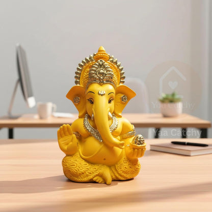 Yaa Catchy Mango Yellow Ganesha Idol Car Dashboard Idol Ganesha Murti Ganpati Idol for Home Decor Pooja Lord Ganesh Statue Gift for Office Desk Pooja Room (Ganesha Yellow & Gold)