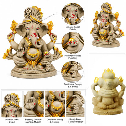 TIED RIBBONS 100% Eco Friendly Clay Mitti Ganesha Idol Statue - (Large, 12 Inch) Murti for Ganpati Visarjan Pooja Room Handcrafted Decoration Items for Ganesh Chaturthi Home Décor Table Gifting Item
