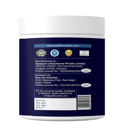 Sea life Marine Collagen Powder | Fish Collagen(300 GM) with Hyaluronic acid, Vitamin-C,Biotin & Glutathione for Hair, Nails, Skin, Muscle and Joints Health (Orange Flavour) Pack of-1