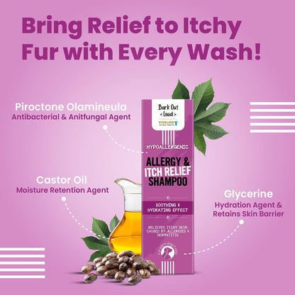 BARK OUT LOUD Allergy & Itch Relief Shampoo for Dogs & Cats | Effective On Food, Flea Allergy Rashes & Long Lasting Skin Conditions - 200 ml