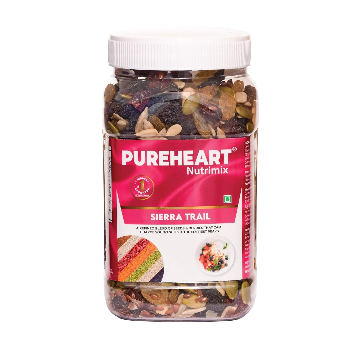 PUREHEART Nutrimix – Sierra Trail | Premium Seed & Berry Mix with Sunflower, Pumpkin, Cranberry, Raisins & Flax | High Fiber Superfood Snack for Energy & Digestion