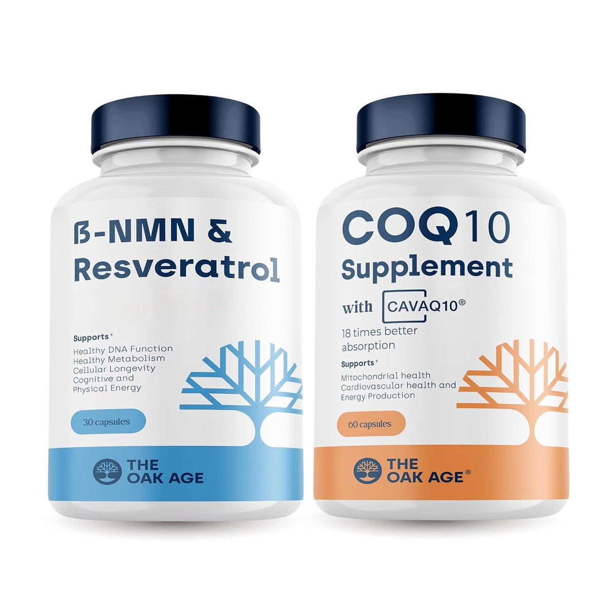 The Oak Age NMN + Resveratrol & CoQ10 Bundle | One Supports NAD⁺, The Other Powers Mitochondria | Complete Cellular Energy Support Without Stimulants
