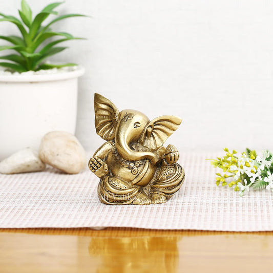 Ganesha Brass Statue Sitting Ganpati Figurine, Housewarming Gift Wedding Gift, Home Decoration Items, Housewarming Gift, Ganesh Idol for Gift, Gift for Ganpati Festival, (3x2 Inches)