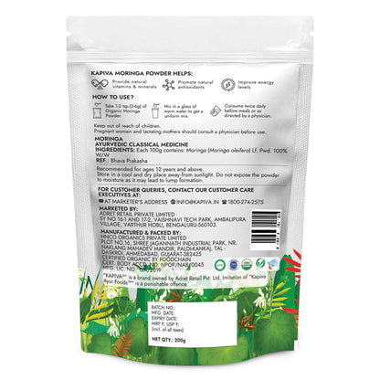 Kapiva Certified Organic Moringa Powder 200g | From Pure Drumstick Leaves | Gives Natural Energy & Nutrients