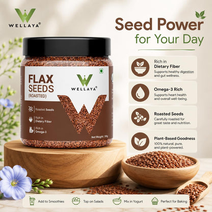 WELLAYA Flax Seeds- Alsi Seeds | Rich Protein Healthy Roasted Seeds for Eating | Source of Iron & Dietary Fibre | Vegan Superfood for Wellness