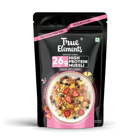 True Elements High Protein Muesli 400g | 26g Protein | Fruit,Nuts & Seeds | Healthy Breakfast Cereal | Rich in Nuts, Seeds & Wholegrains | No Added Preservatives