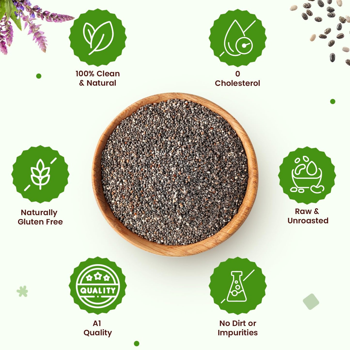 Neuherbs Raw Unroasted Chia Seed For Weight Management | Rich In Omega -3 | Dry Seeds For Eating | Healthy Snacks - 1 kg Chia Seeds