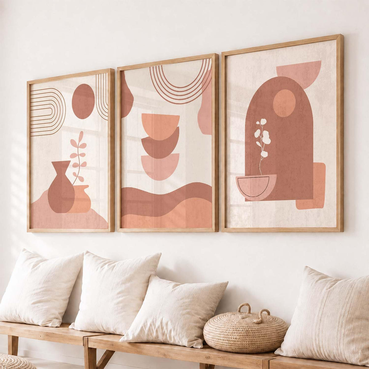 Boho Art Home Decoration Modern Paintings With Frame For Living Room Bed Room Hotel Wall Decor Digital Reprint Set of 3 (13x17 inch)