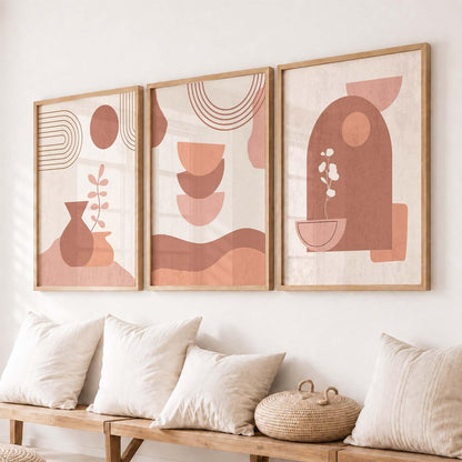 Boho Art Home Decoration Modern Paintings With Frame For Living Room Bed Room Hotel Wall Decor Digital Reprint Set of 3 (13x17 inch)