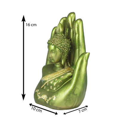 eCraftIndia 'Palm Buddha' Handcrafted (Polyresin, 10 cm x 16 cm, Green and Golden, MSGB527_GR)