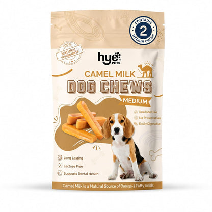 HYE Pets Camel Milk Dog Chews, Rawhide Free Long Lasting Dental Chews, High Protein Natural Dog Treats | Omega-3 Rich & Easily Digestible, Medium - 2 Chews
