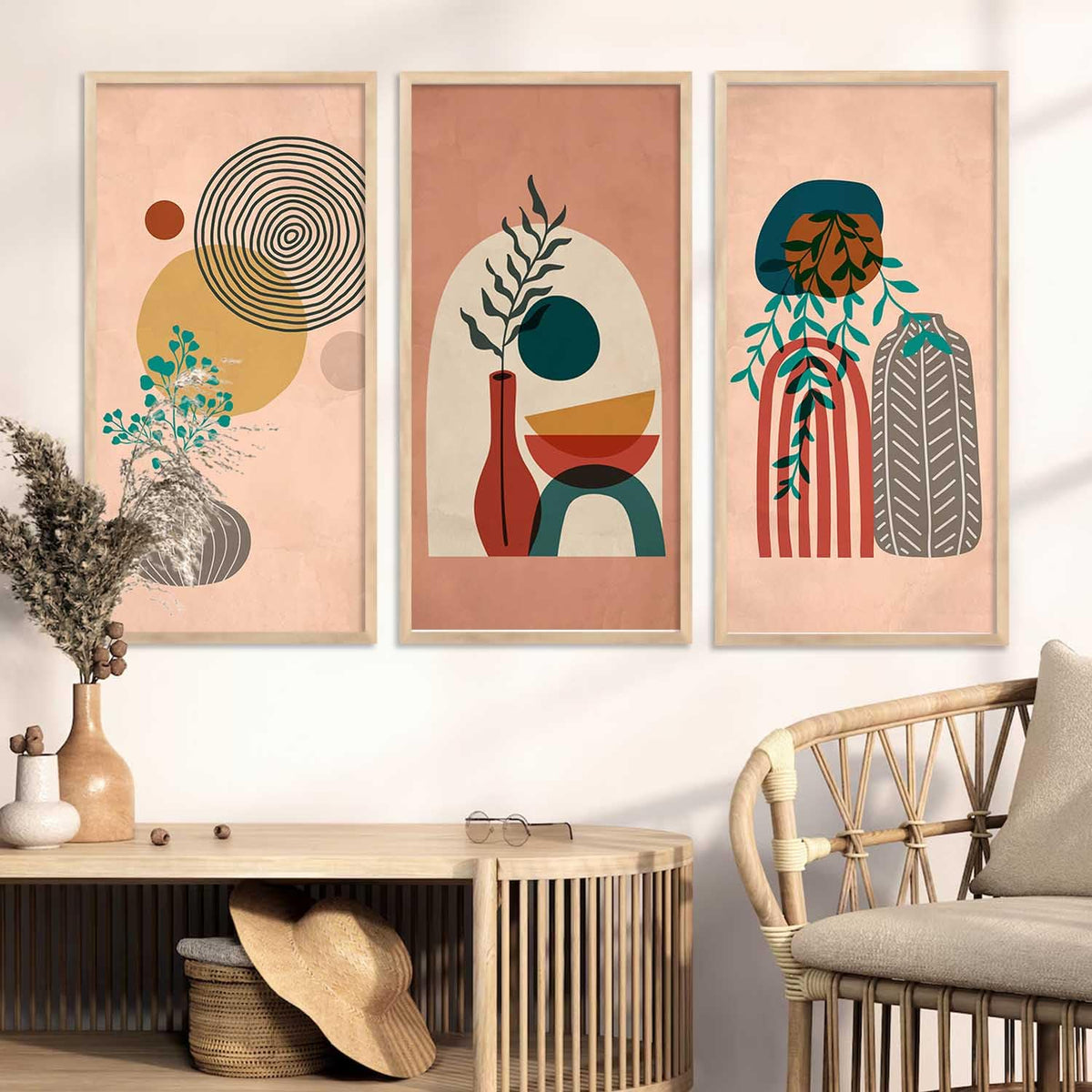 Boho Decorative Modern Wall Art Home Dacor Abstract Painting poster With Frame For Living Room Bed Room Hotel Wall Decor Digital Reprint Engineered Wood Set of 3 (Art 12, 10x19 inch)
