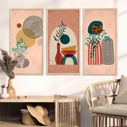 Boho Decorative Modern Wall Art Home Dacor Abstract Painting poster With Frame For Living Room Bed Room Hotel Wall Decor Digital Reprint Engineered Wood Set of 3 (Art 12, 10x19 inch)