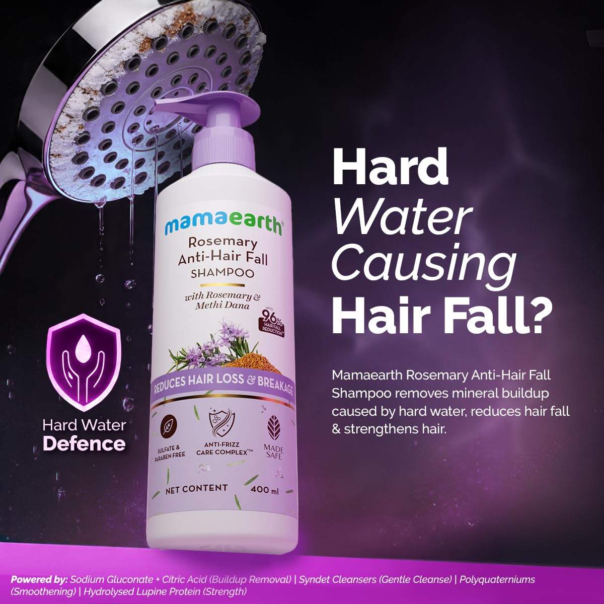 Mamaearth Rosemary Anti-Hair Fall Shampoo With Rosemary & Methi Dana | For Reducing Hair Loss & Breakage | Up To 94% Stronger Hair* | Up To 93% Less Hair Fall | For Men & Women | 400 ml