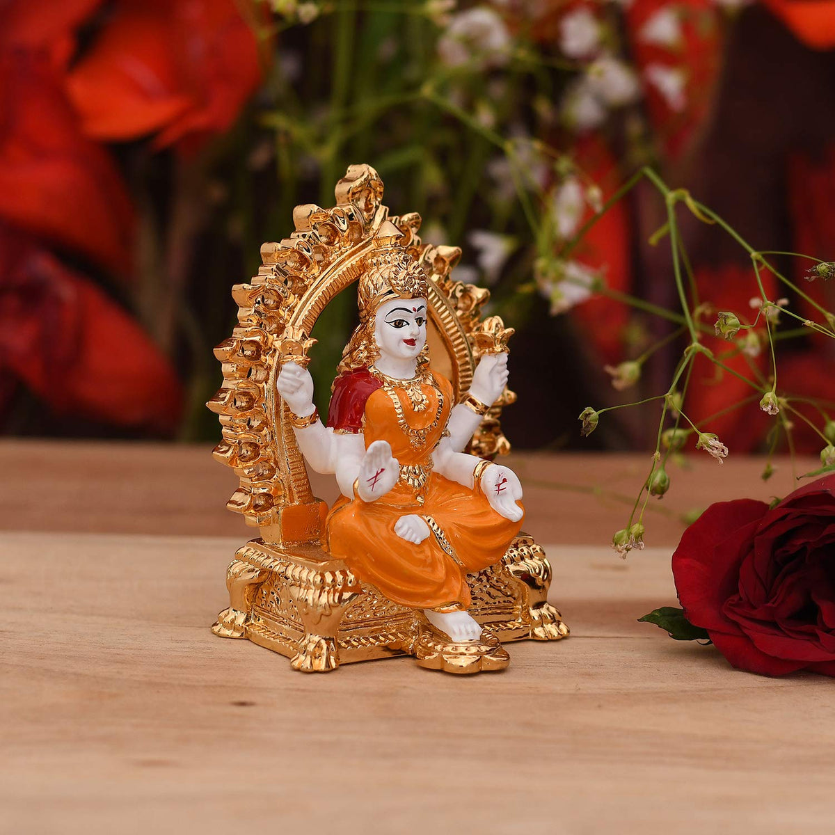 Ceramic Lakshmi Idol, 3.5 x 2.5 x 1.5 Inches, Gold & White, (Model: LMAS110)