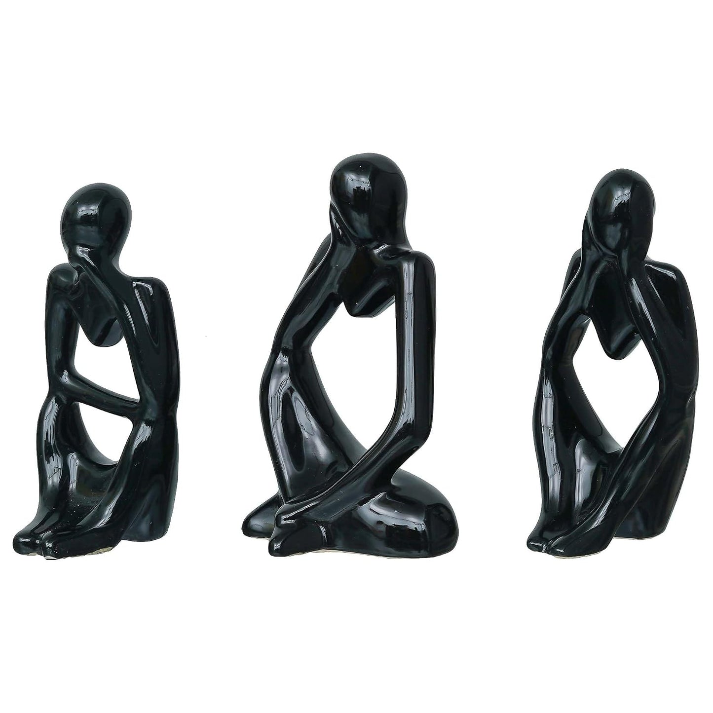 eCraftIndia Resin Decorative Thinking Human Figurines Statues Showpieces (Set of 3, Black)| Home Decor Items for Living Room Bedroom Hall Office Desk Bookshelf Table| Home Decor Gifts for Birthday