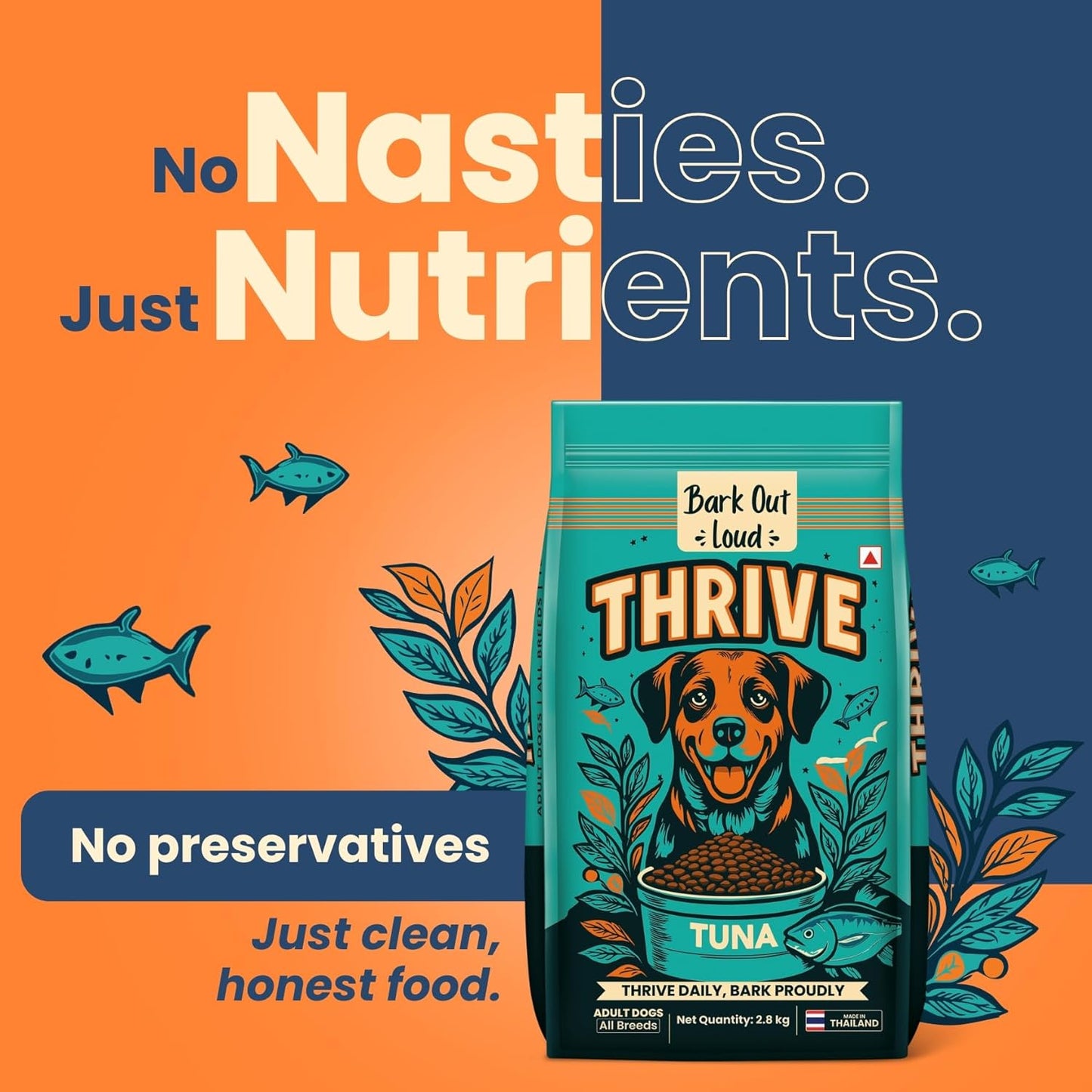 Thrive- Bark Out Loud Real Tuna Fish Dry Dog Food | Antioxidants, Omega, Multivitamins | Yucca for Digestion (800 gm)