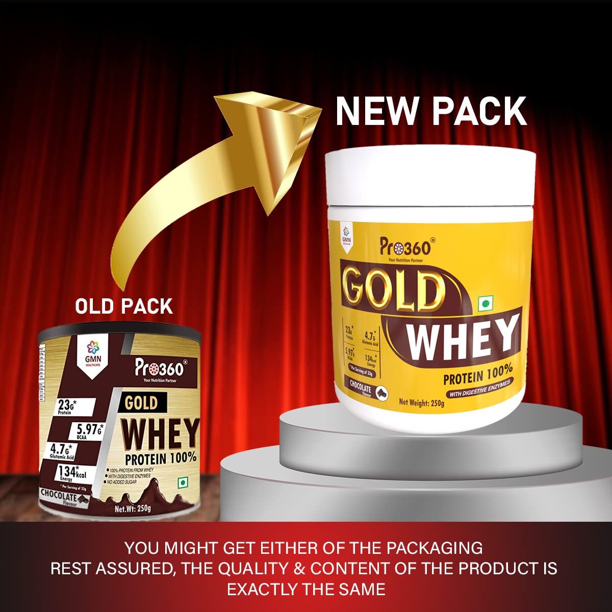 Pro360 Gold Whey Protein - Chocolate Flavored - (100% Whey Protein with Digestive Enzymes, 23g Protein, 5.97g BCAA, 4.7g Glutamic Acid per Serving) (250g)