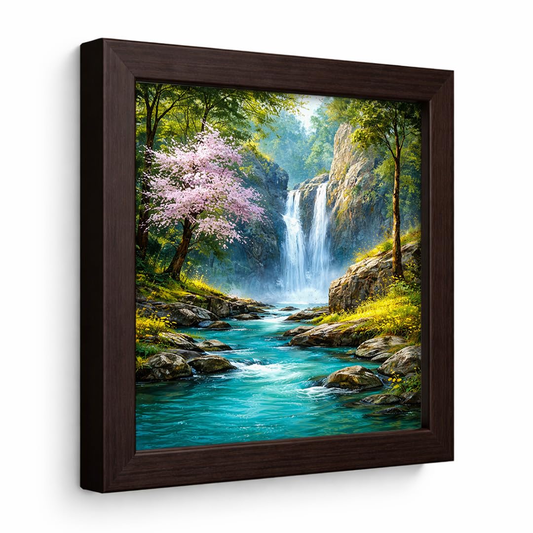 Waterfall Running Water Calm Vastu Nature Serenity Landscape Scenic Peaceful Framed Poster Artwork Decor Painting