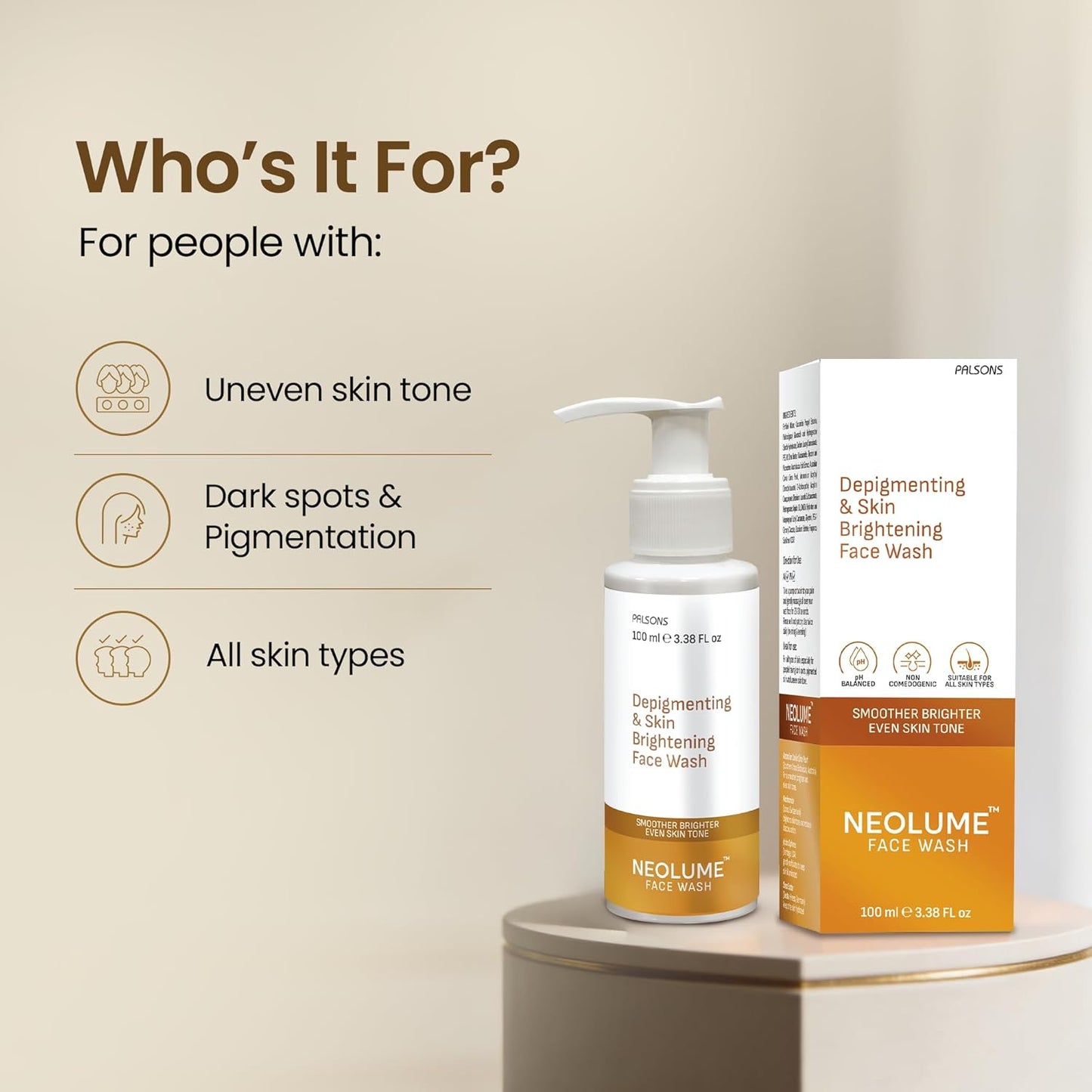 Neolume Brightening Face Wash | Skin Lightening Cleanser with Lime Pearl & Niacinamide | Gently Exfoliates, Evens Skin Tone & Supports Pigmentation Care | For All Skin Types