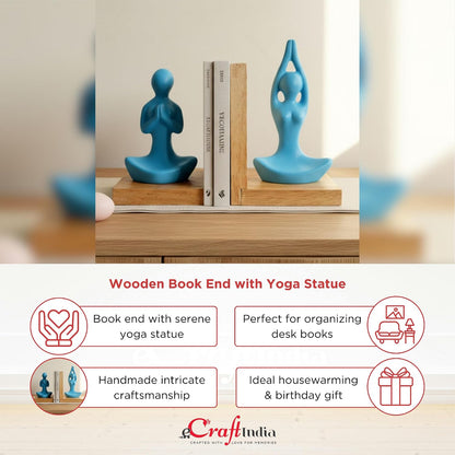eCraftIndia Wooden Book End and Yoga Statues Showpiece for Home Decor Office Table | Gift for Housewarming Birthday