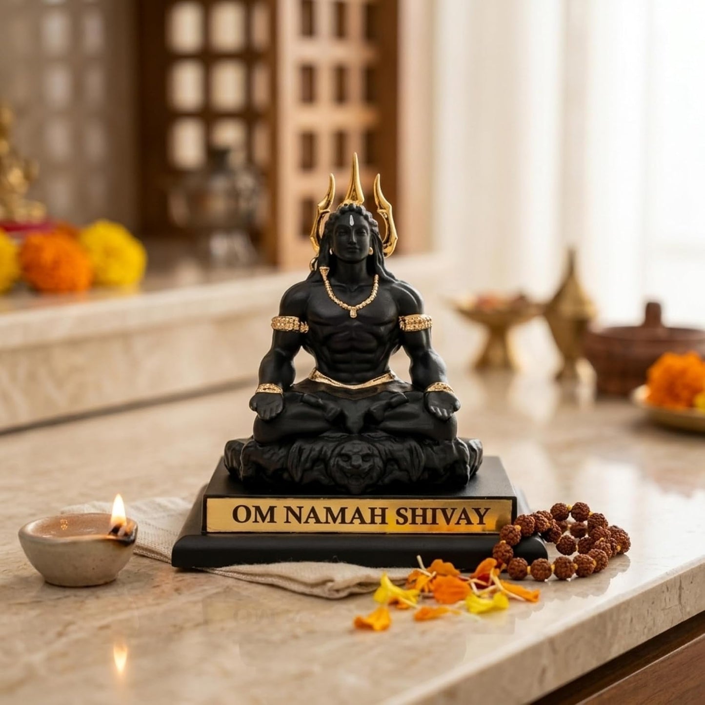 eCraftIndia Adiyogi Lord Shiva Idol with Gold Plated Trishul | Om Namah Shivay Murti for Home Decor, Office Desk & Pooja | Spiritual Gift for Housewarming, Meditation & Festive
