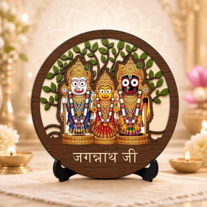 Plan To Gift Jagannath Balabhadra Subhadra Table Top Wooden Idol/Murti for Mandir Decoration, Office Desk & Festive Gift - 5x5 Inch
