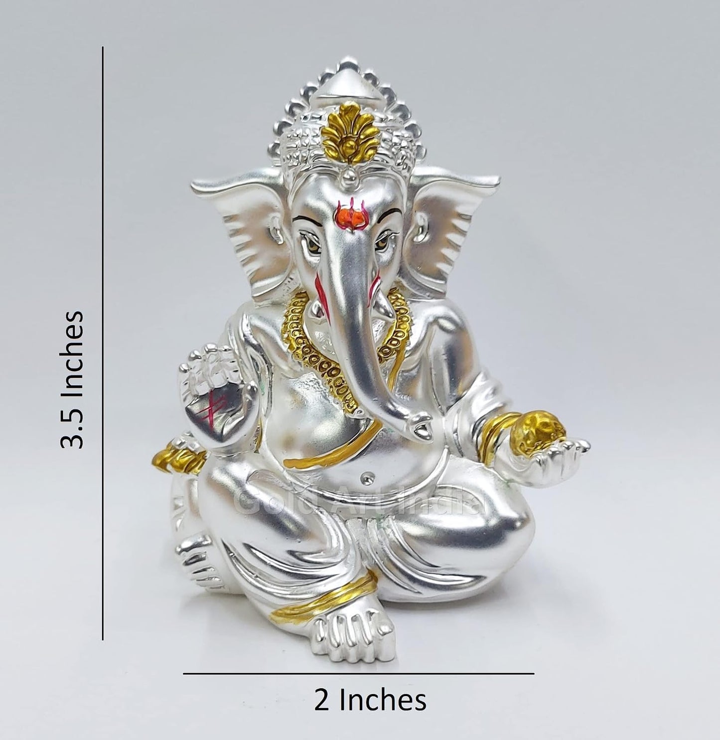 Gold Art India Matte Silver Plated Gaddi Ganesh Idol For Car Dashboard Small Ganesha Murti Ganpati Idol For Home Decor Puja Lord Ganesh Statue Gift For Office Desk Puja Room Figurine