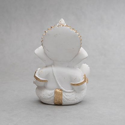 Lord Ganesha Idol for Car Dashboard, Home Decor & Pooja | Resin Gold Plated Ganpati Murti | 3.5 Inch Ganesh Statue for Gift, Diwali, Housewarming, Baby Shower, Mandir Decor, White, Pack -1