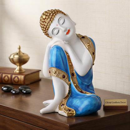 Buddha Idol Statue | Show Pieces for Home Decor Living Room (Blue White Glossy)