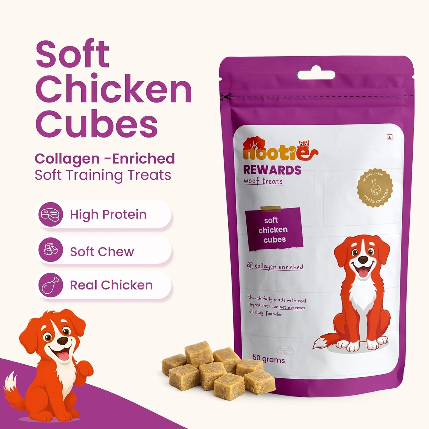 Nootie Rewards Soft Chicken Cubes for Dogs 50g | High Protein Dog Treats