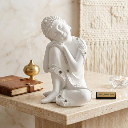Buddha Idol Statue | Show Pieces for Home Decor Living Room (White)